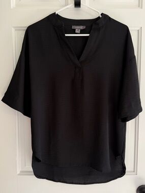 Primark Black V-Neck Popover Blouse High Low Hem Short Sleeve Size 6